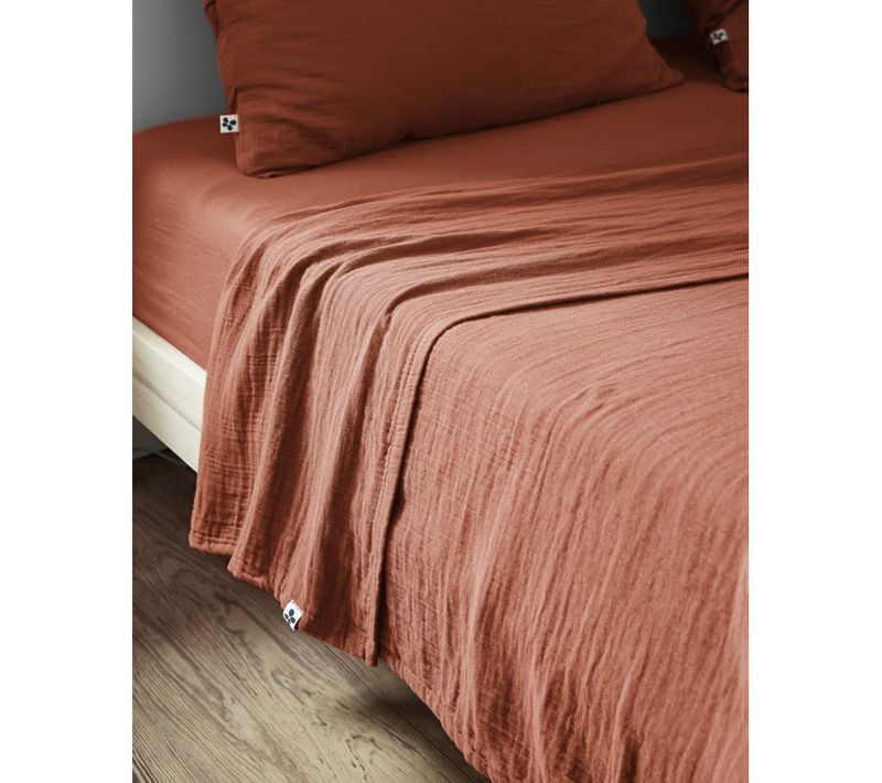 Drap Plat "gaïa" "gaze De Coton" - Terracotta - 240x300 Cm