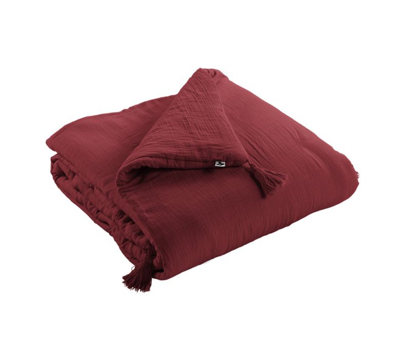Edredon Ou Bout De Lit "gaïa" "gaze De Coton" - Bordeaux - 150x150 Cm