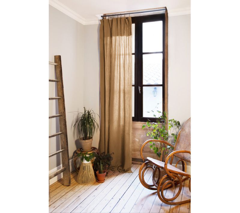 Rideau Ajustable + 8 Anneaux Pince "gaîa" 140 X 300 Cm "gaze De Coton" - Camel - 140x300 Cm