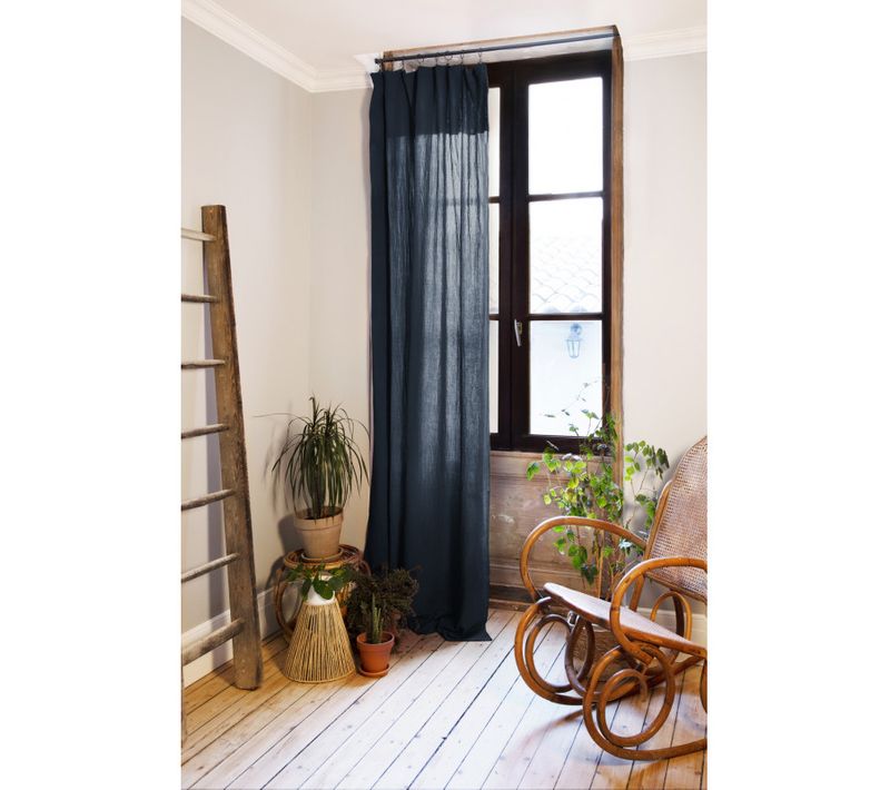 Rideau Ajustable + 8 Anneaux Pince "gaîa" 140 X 300 Cm "gaze De Coton" - Bleu - 140x300 Cm