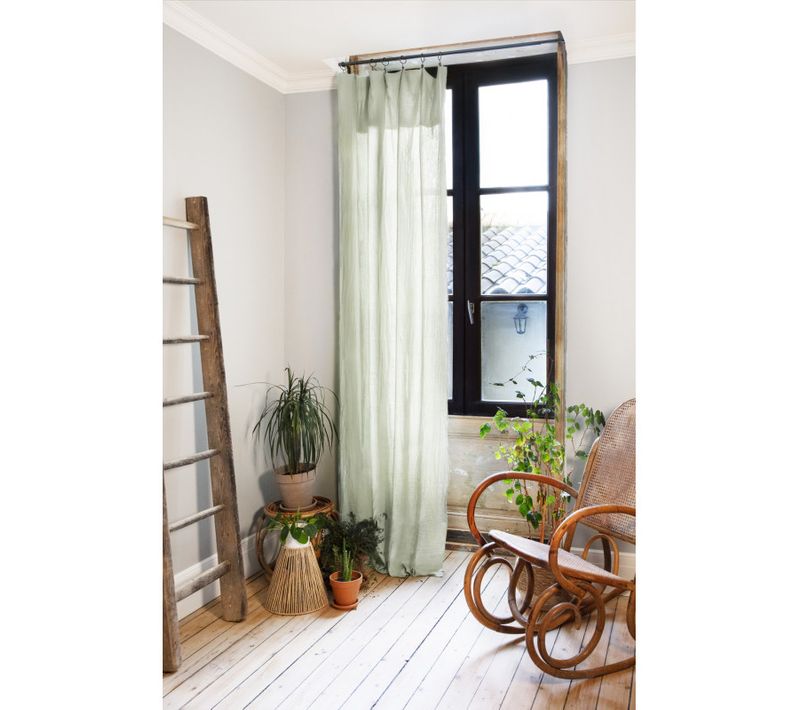 Rideau Ajustable + 8 Anneaux Pince "gaîa" 140 X 300 Cm "gaze De Coton" - Vert - 140x300 Cm
