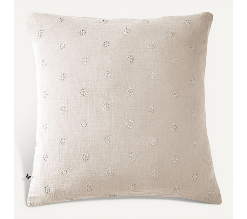 Taie D'oreiller Brodée Déco "gaïa Boho" "gaze De Coton" - Taupe - 60x60 Cm