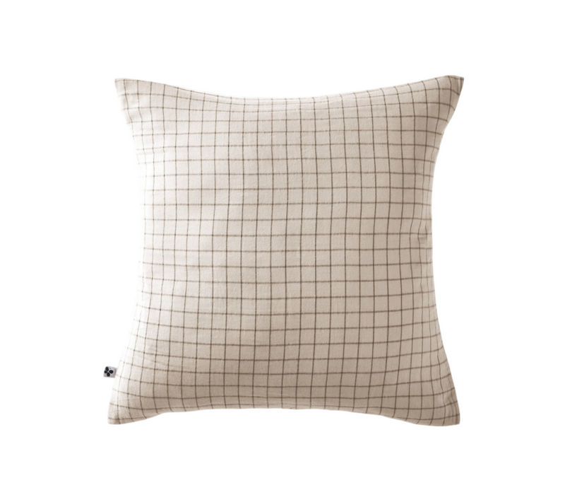 Taie D'oreiller Petits Carreaux Déco "gaïa Mix "gaze De Coton" - Taupe - 60x60 Cm