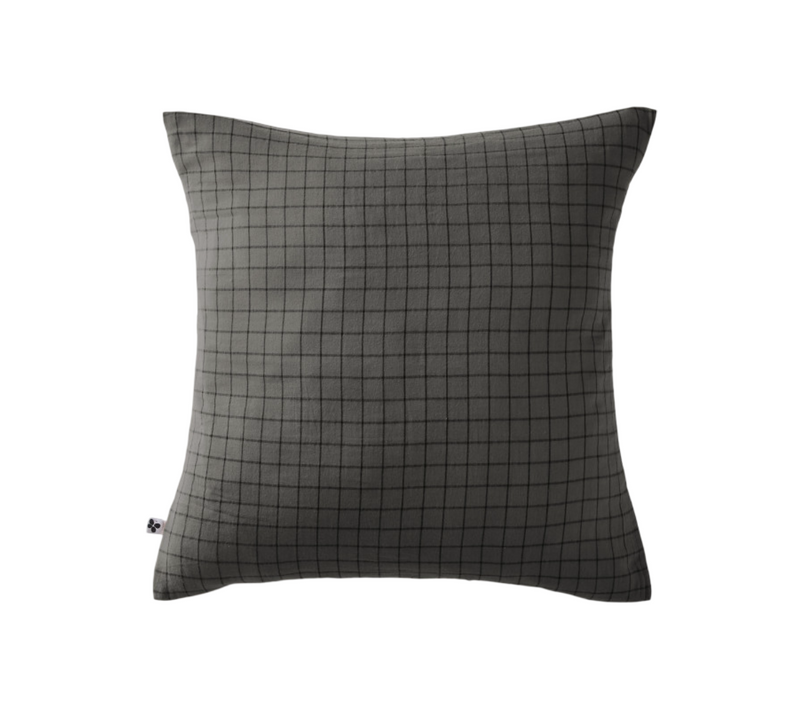 Taie D'oreiller Petits Carreaux Déco "gaïa Mix "gaze De Coton" - Gris - 60x60 Cm