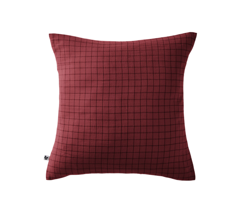 Taie D'oreiller Petits Carreaux Déco "gaïa Mix "gaze De Coton" - Rouge - 60x60 Cm