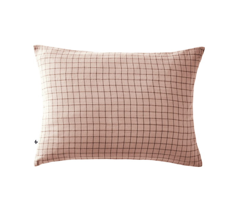 Taie D'oreiller Petits Carreaux Déco "gaïa Mix "gaze De Coton" - Rose Clair - 50x70 Cm