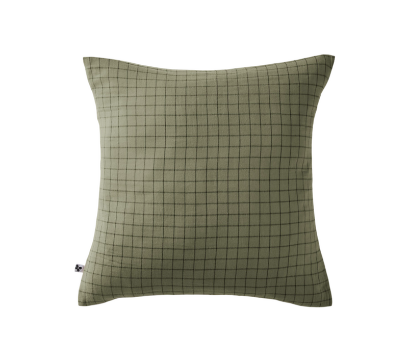 Taie D'oreiller Petits Carreaux Déco "gaïa Mix "gaze De Coton" - Vert Foncé - 60x60 Cm