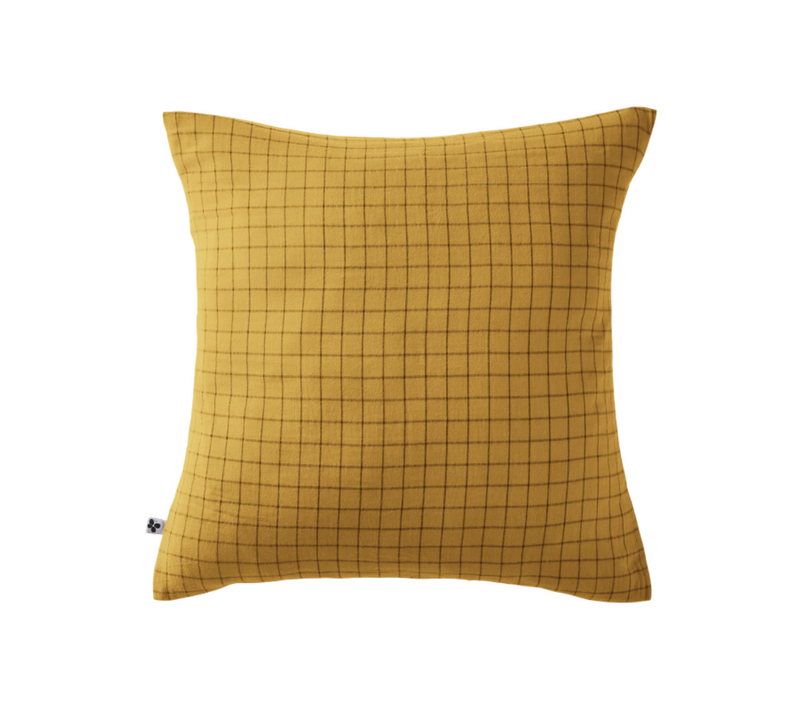 Taie D'oreiller Petits Carreaux Déco "gaïa Mix "gaze De Coton" - Jaune - 60x60 Cm