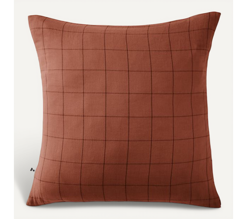 Taie D'oreiller Grands Carreaux Déco "gaïa Match "gaze De Coton" - Terracotta - 60x60 Cm