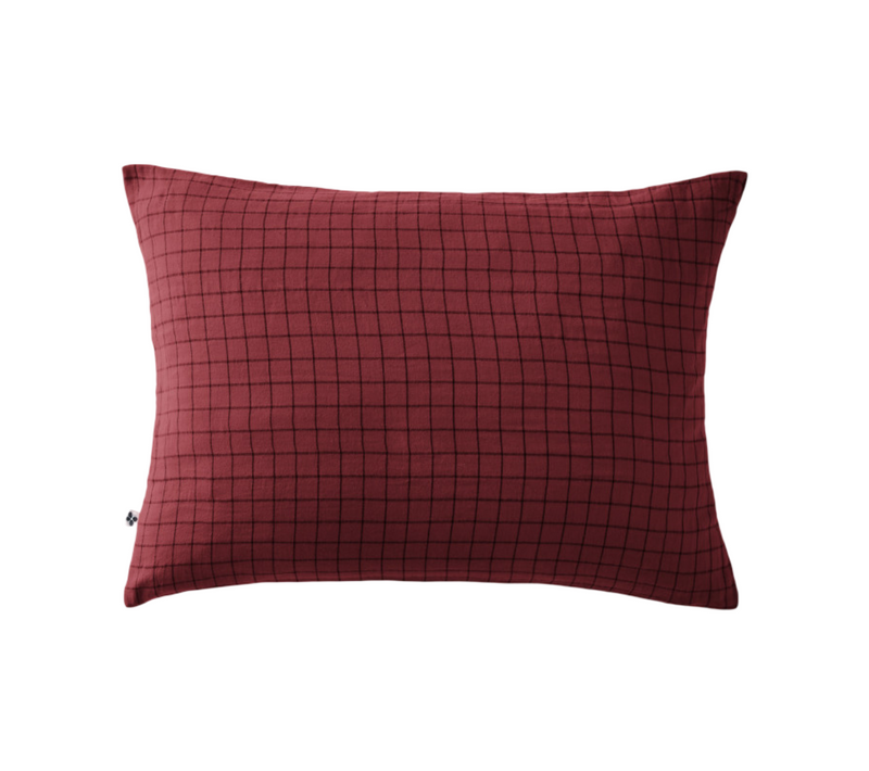 Taie D'oreiller Petits Carreaux Déco "gaïa Mix "gaze De Coton" - Rouge - 50x70 Cm