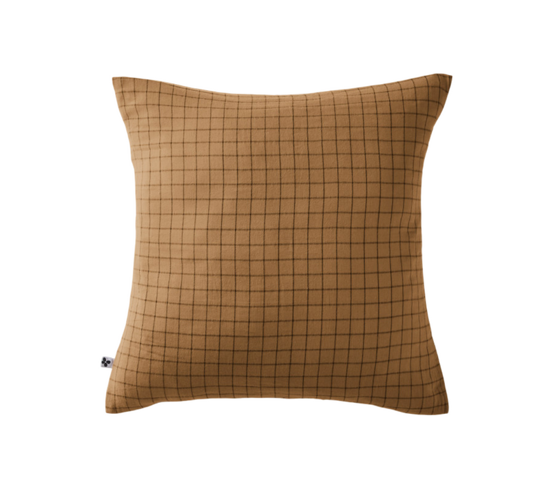 Taie D'oreiller Petits Carreaux Déco "gaïa Mix "gaze De Coton" - Camel - 60x60 Cm