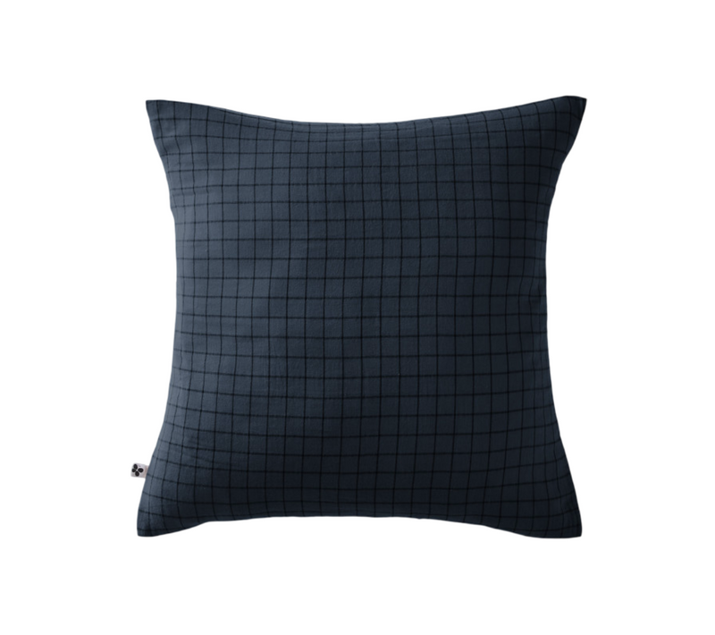 Taie D'oreiller Petits Carreaux Déco "gaïa Mix "gaze De Coton" - Bleu Nuit - 60x60 Cm