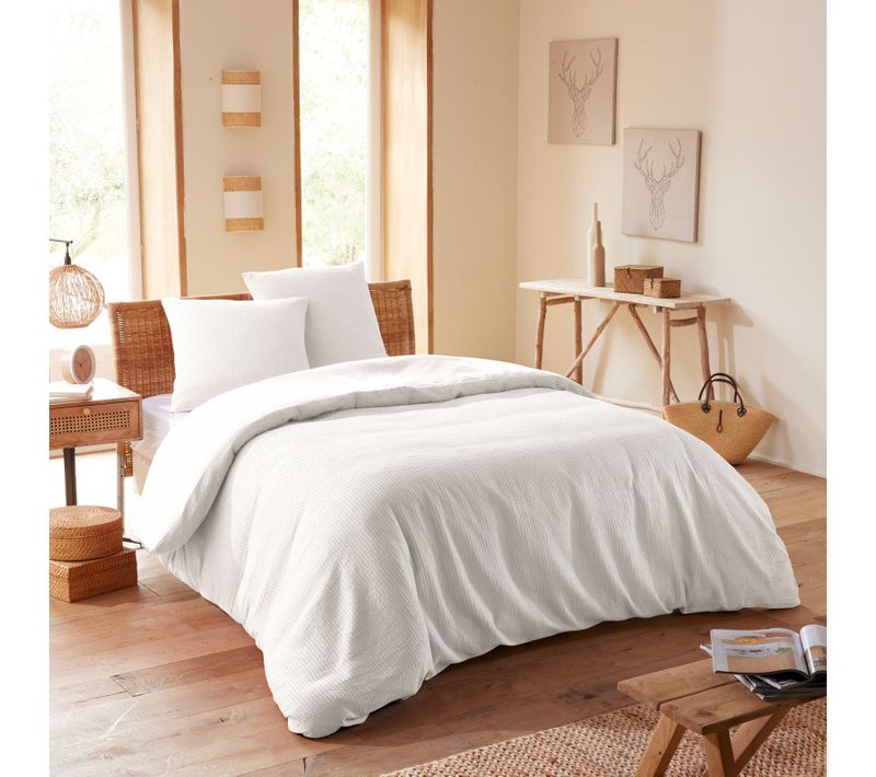 Parure De Couette "nid D'abeille" 240 X 220 Pour Lit 2 Places 140 à 160 Cm - Blanc - 240x220 Cm