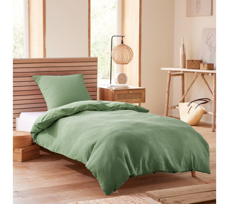 Parure De Couette "nid D'abeille" 140 X 200 Pour Lit 1 Place