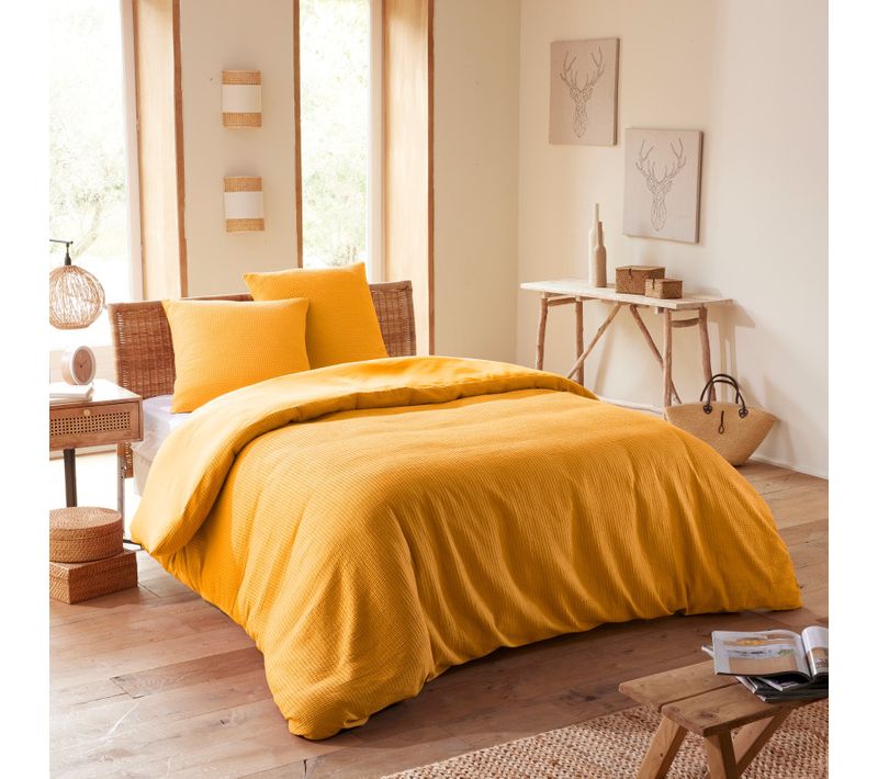 Parure De Couette "nid D'abeille" 240 X 220 Pour Lit 2 Places 140 à 160 Cm