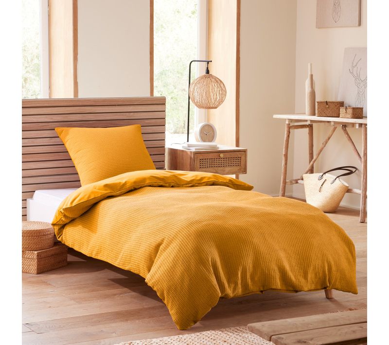 Parure De Couette "nid D'abeille" 140 X 200 Pour Lit 1 Place