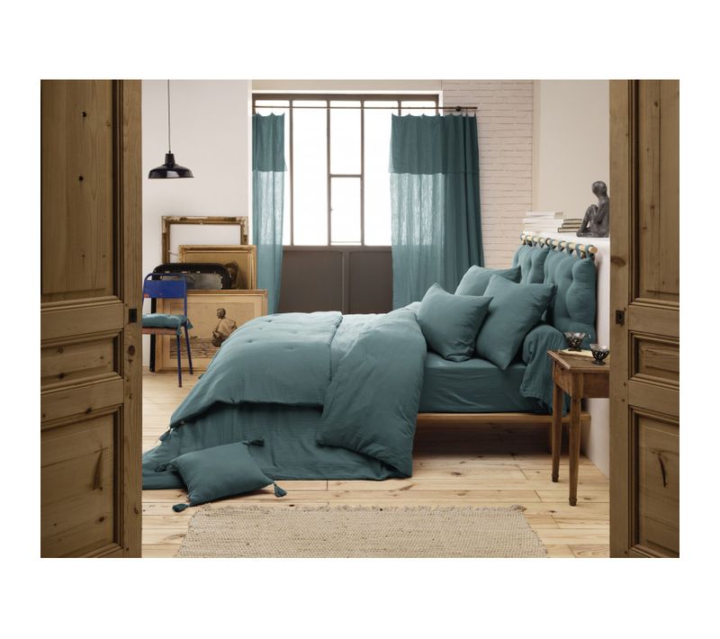 Pack Housse De Couette "gaïa" "gaze De Coton" - Bleu - 180x200 Cm