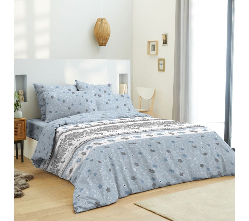 Pack Complet Housse De Couette Réversible Pour Lit 140 X 190 Cm Heart Bleu - Bleu - 140x190 Cm