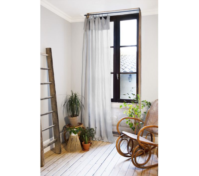 Lot De 2 Rideaux Ajustable + 8 Anneaux Pince "gaîa" 140 X 300 Cm "gaze De Coton" - Gris - 140x300 Cm