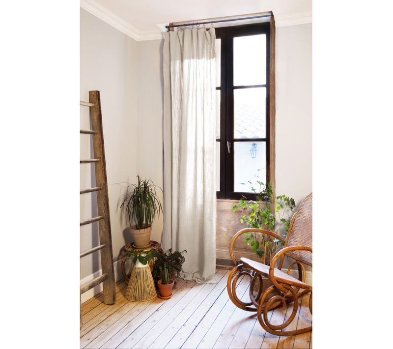 Lot De 2 Rideaux Ajustable + 8 Anneaux Pince "gaîa" "gaze De Coton" - Taupe - 140x300 Cm