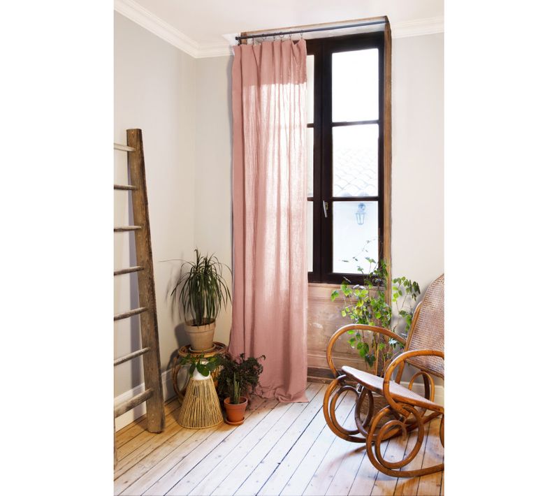 Lot De 2 Rideaux Ajustable + 8 Anneaux Pince "gaîa" 140 X 300 Cm "gaze De Coton" - Rose - 140x300 Cm