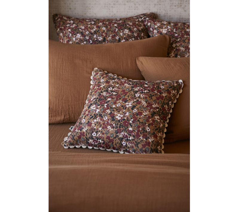 Coussin Déhoussable Festonné "capucine" 40 X 40 Cm "gaze De Coton" - Camel - 40x40 Cm