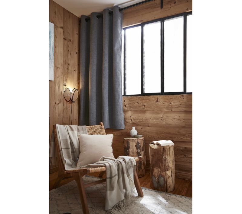 Rideau Occultant Phonique Et Thermique Doublé Polaire "bjorn" 100% Opaque - Gris - 140x180 Cm