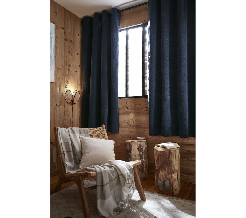 Lot De 2 Rideaux Occultants Phoniques Et Thermiques Doublés Polaire 100% Opaque - Bleu - 140x180 Cm