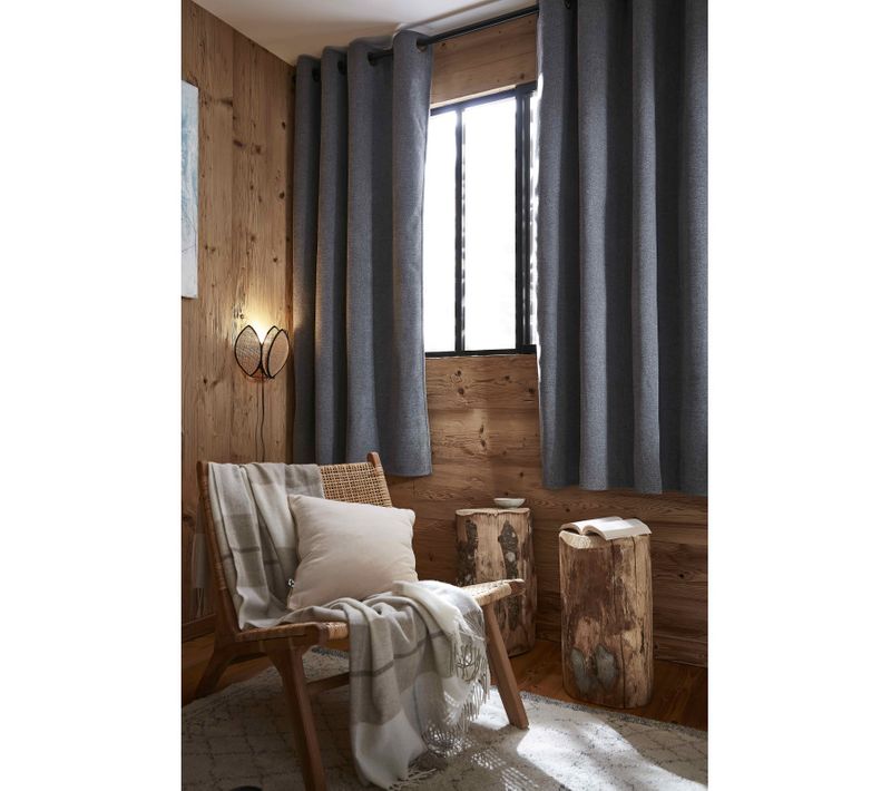 Lot De 2 Rideaux Occultants Phoniques Et Thermiques Doublés Polaire 100% Opaque - Gris - 140x180 Cm