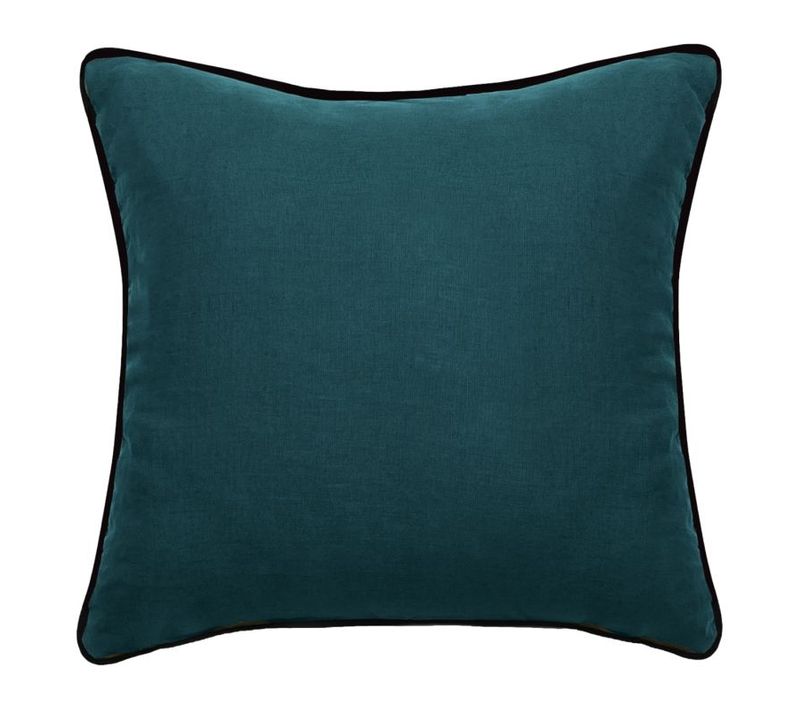 Housse De Coussin Lin Lavé - Doublé Coton Lavé - Finition Galon Noir "prélude"