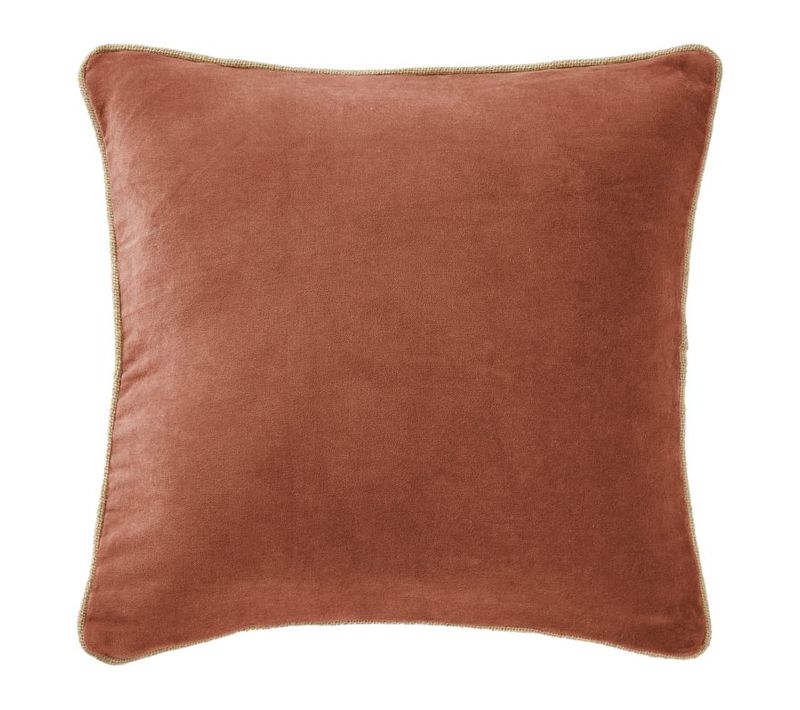 Coussin Déhoussable Finition Galon 45 X 45 Cm "césar" Velours De Coton - Terracotta - 45x45 Cm
