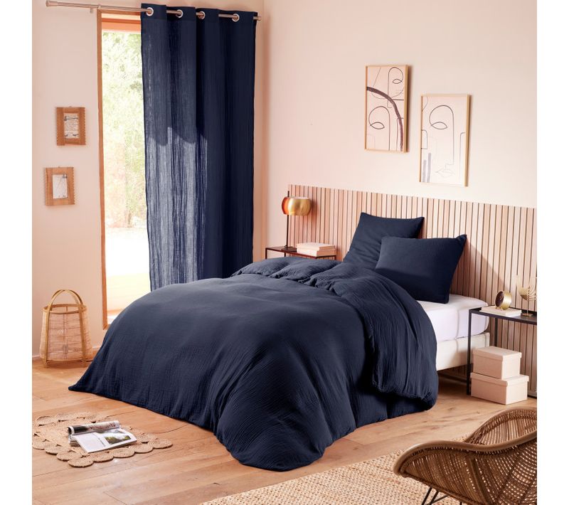 Parure De Draps 4 Pièces "noah" Gaze De Coton Pour Lit 2 Places 140 Cm