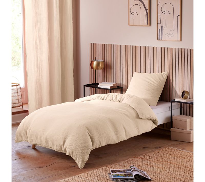 Parure De Draps 3 Pièces "noah" Gaze De Coton Pour Lit 1 Place