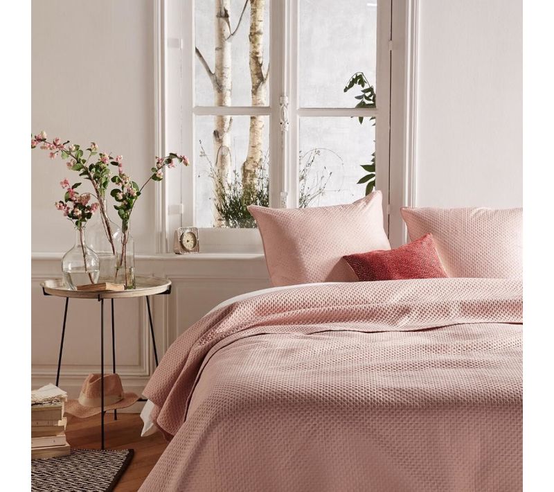 Dessus De Lit 260 X 240 Cm + 2 Taies 60 X 60 Cm "dolce" - Rose - 260x240 Cm