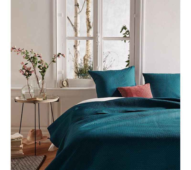 Dessus De Lit 260 X 240 Cm + 2 Taies 60 X 60 Cm "dolce" - Bleu - 260x240 Cm
