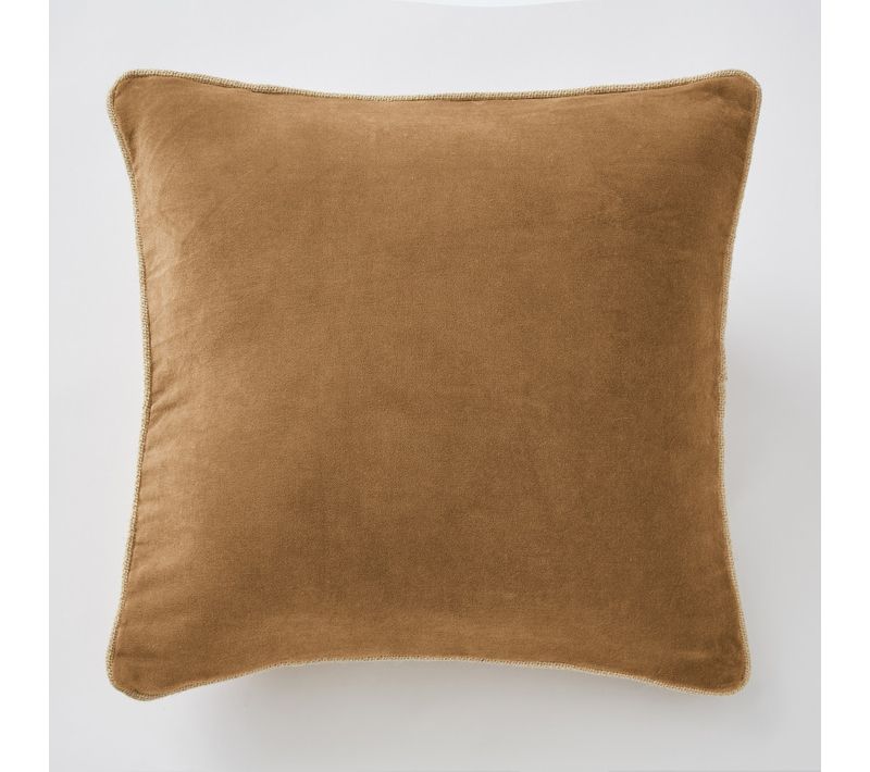 Coussin Déhoussable Finition Galon 45 X 45 Cm "césar" Velours De Coton - Camel - 45x45 Cm