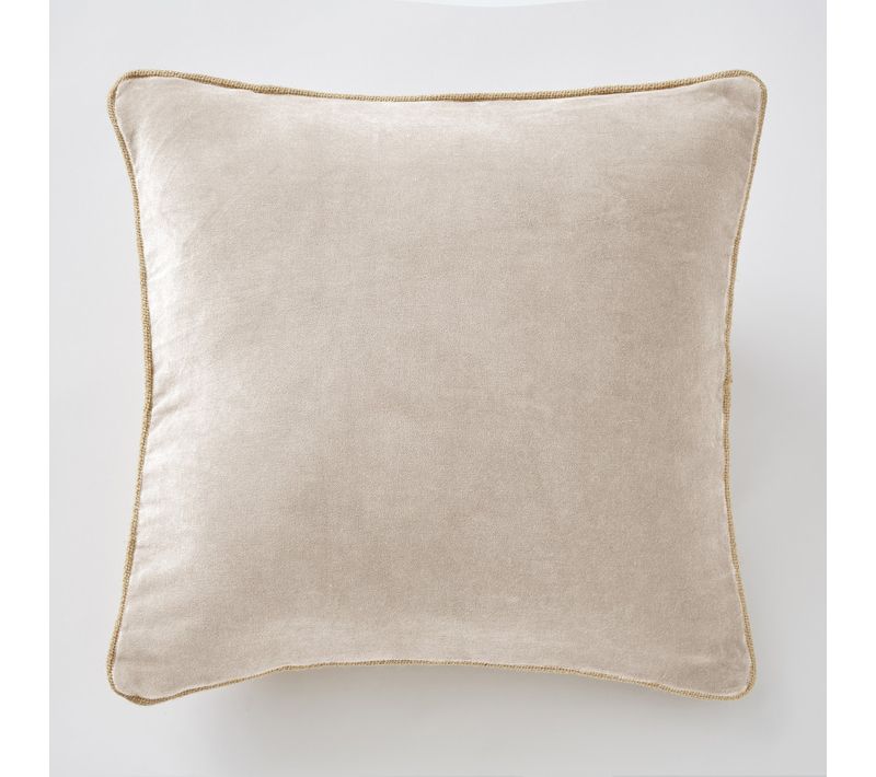 Coussin Déhoussable Finition Galon 45 X 45 Cm "césar" Velours De Coton - Taupe - 45x45 Cm