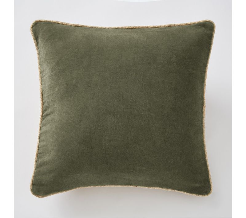 Coussin Déhoussable Finition Galon 45 X 45 Cm "césar" Velours De Coton - Vert - 45x45 Cm