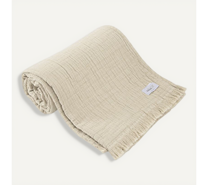 Plaid à Franges "brehat" Gaze De Coton Stonewashed
