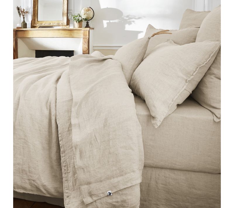 Drap Plat "soline" Lin Lavé - Beige - 240x300 Cm