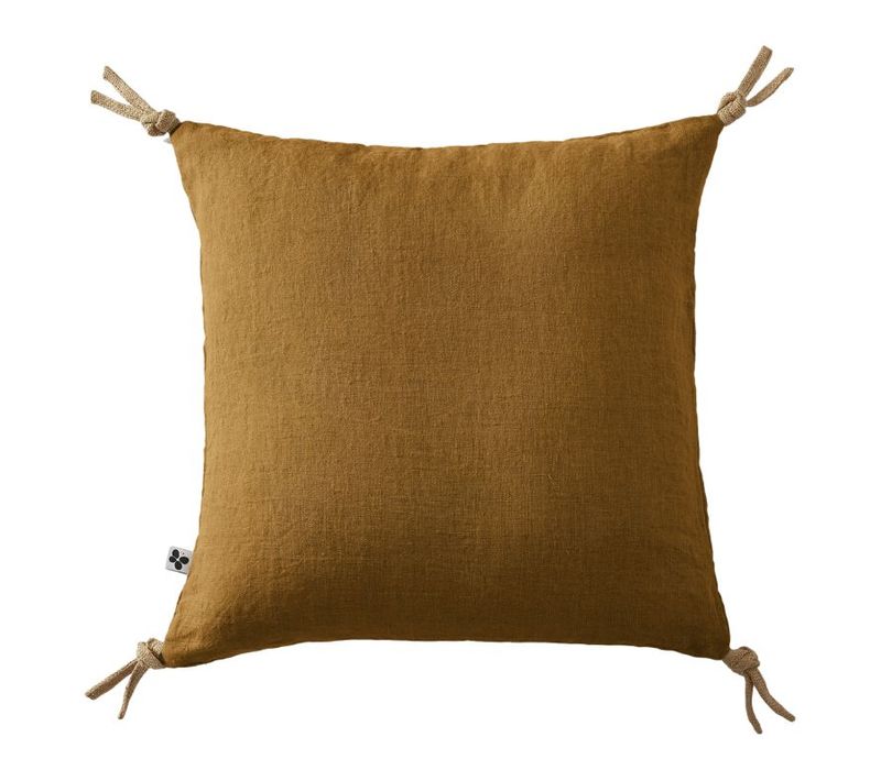 Coussin Déhoussable Avec Pompons "soline" Lin Lavé 45 X 45 Cm - Taupe - 45x45 Cm