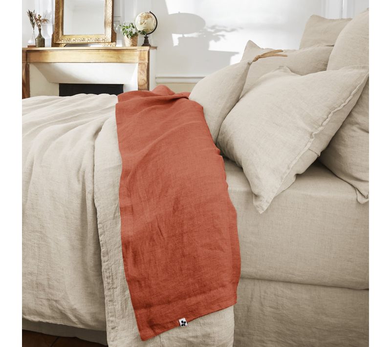 Drap Plat "soline" Lin Lavé - Rouge - 270x300 Cm