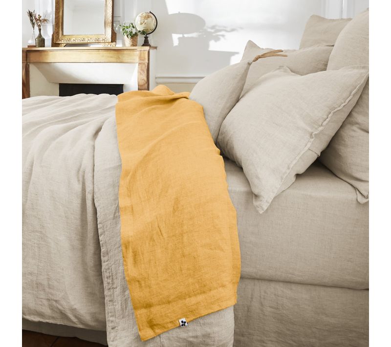 Drap Plat "soline" Lin Lavé - Orange - 270x300 Cm