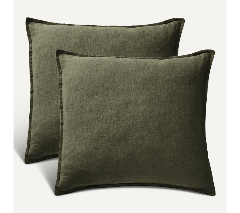 Lot De 2 Taies D'oreiller "soline" 60 X 60 Cm et 50 X 70 Cm "lin Lavé" - Vert - 60x60 Cm