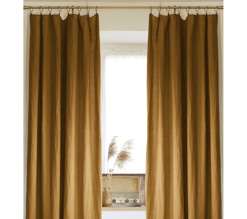 Lot De 2 Rideaux Ajustable + 8 Anneaux Pince "soline" 140 X 270 Cm Lin Lavé - Taupe - 140x270 Cm