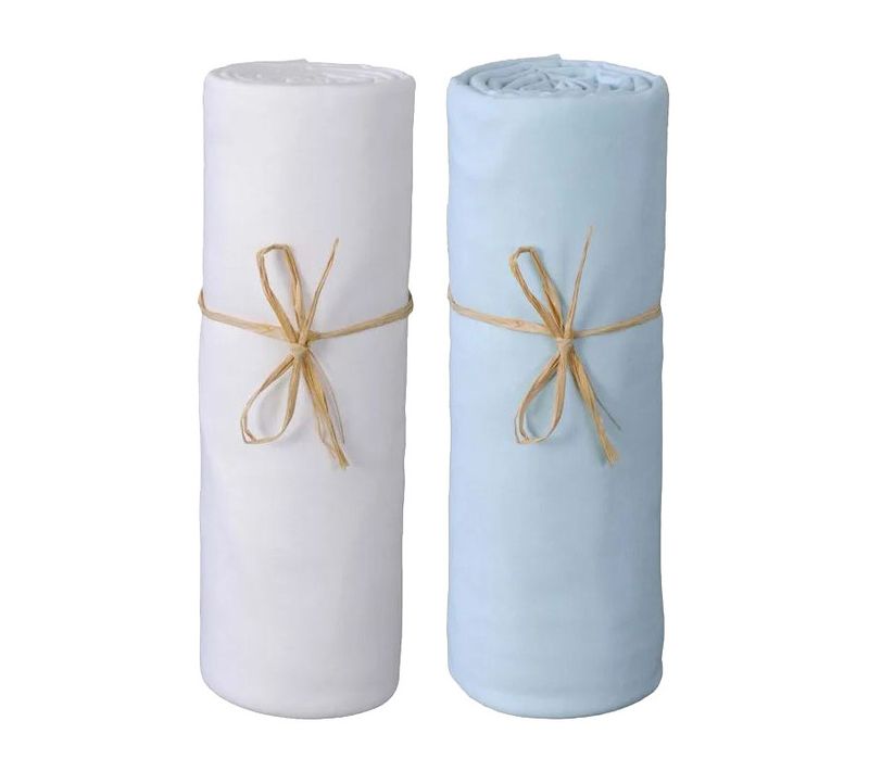 Lot De 2 Draps Housse Lit Bébé 60 X 120 Cm / 100% Coton / 57 Fils/cm² - Bleu Clair - 60x120 Cm