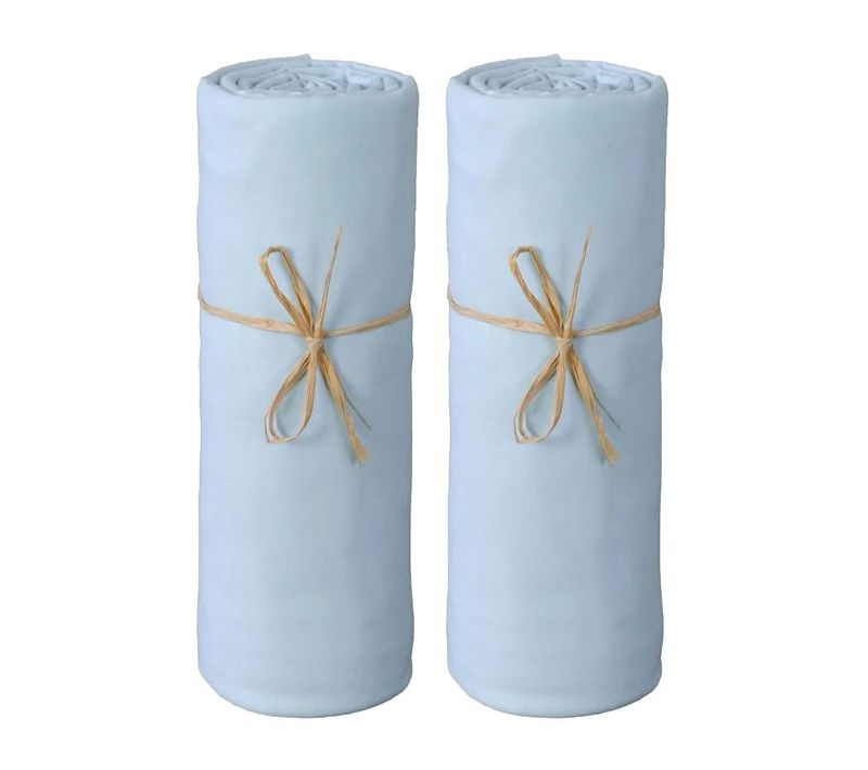 Lot De 2 Draps Housse Lit Bébé 60 X 120 Cm / 100% Coton / 57 Fils/cm² - Bleu - 60x120 Cm