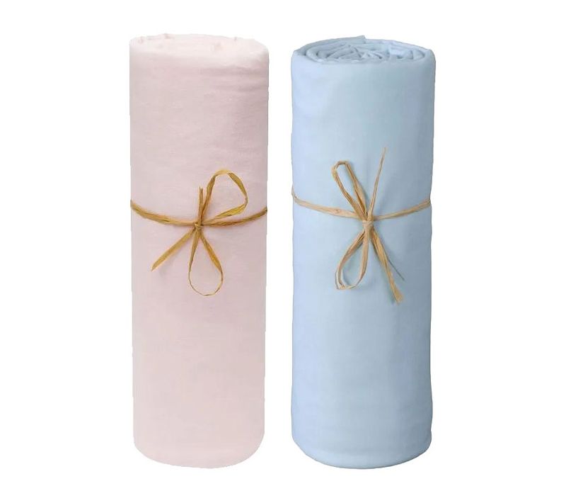 Lot De 2 Draps Housse Lit Bébé 60 X 120 Cm / 100% Coton / 57 Fils/cm² - Rose Clair - 60x120 Cm