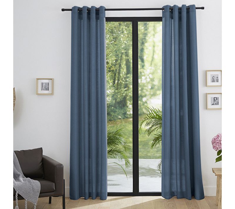 Paire De Rideaux Tamisant À Oeillets Effet Lin "moonlight" Bleuet - Bleu - 140x260 Cm