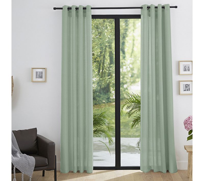 Paire De Rideaux Tamisant À Oeillets Effet Lin "moonlight" Menthe - Vert Clair - 140x260 Cm